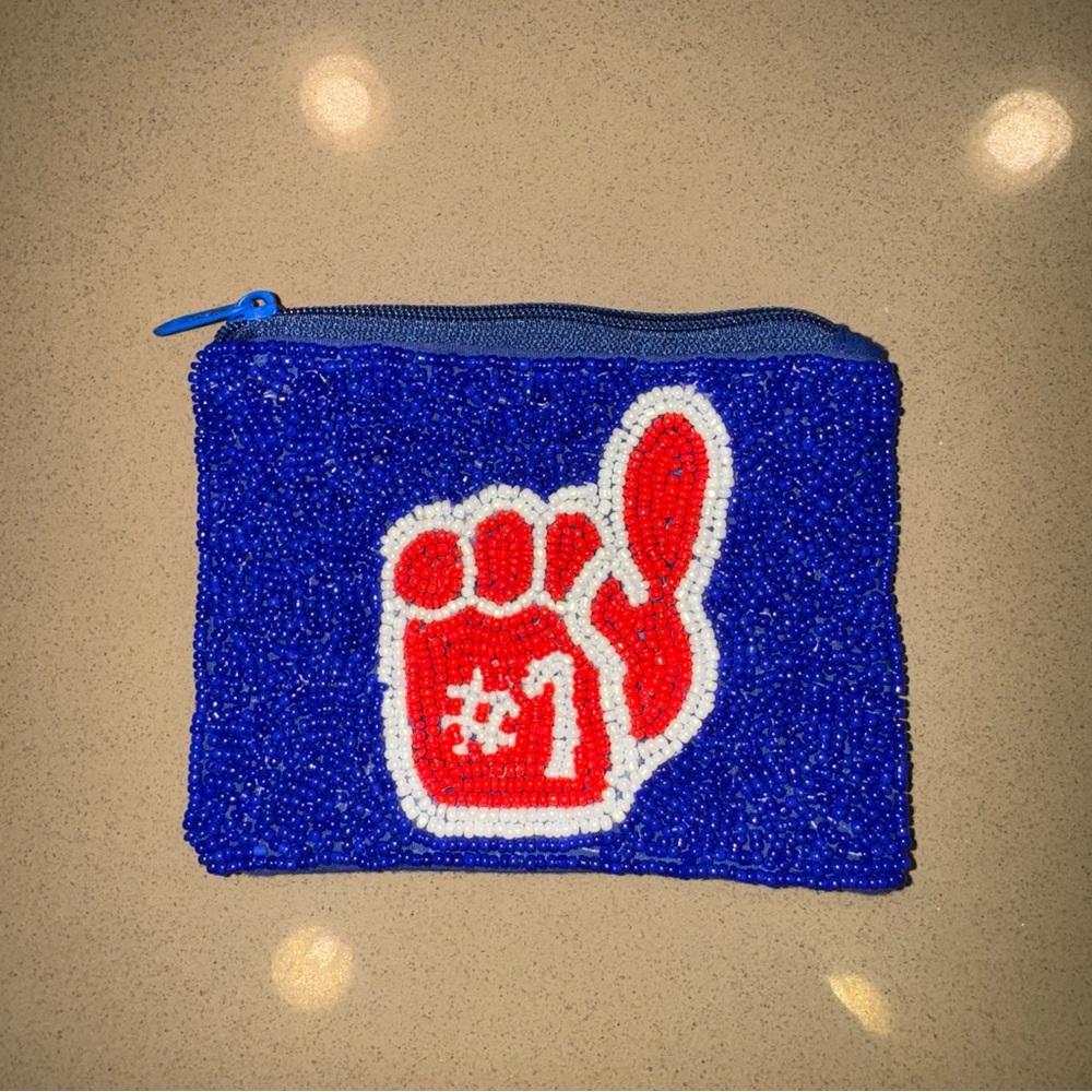Team spirit Beaded coin purse with #1 Foam Finger Design red & blue